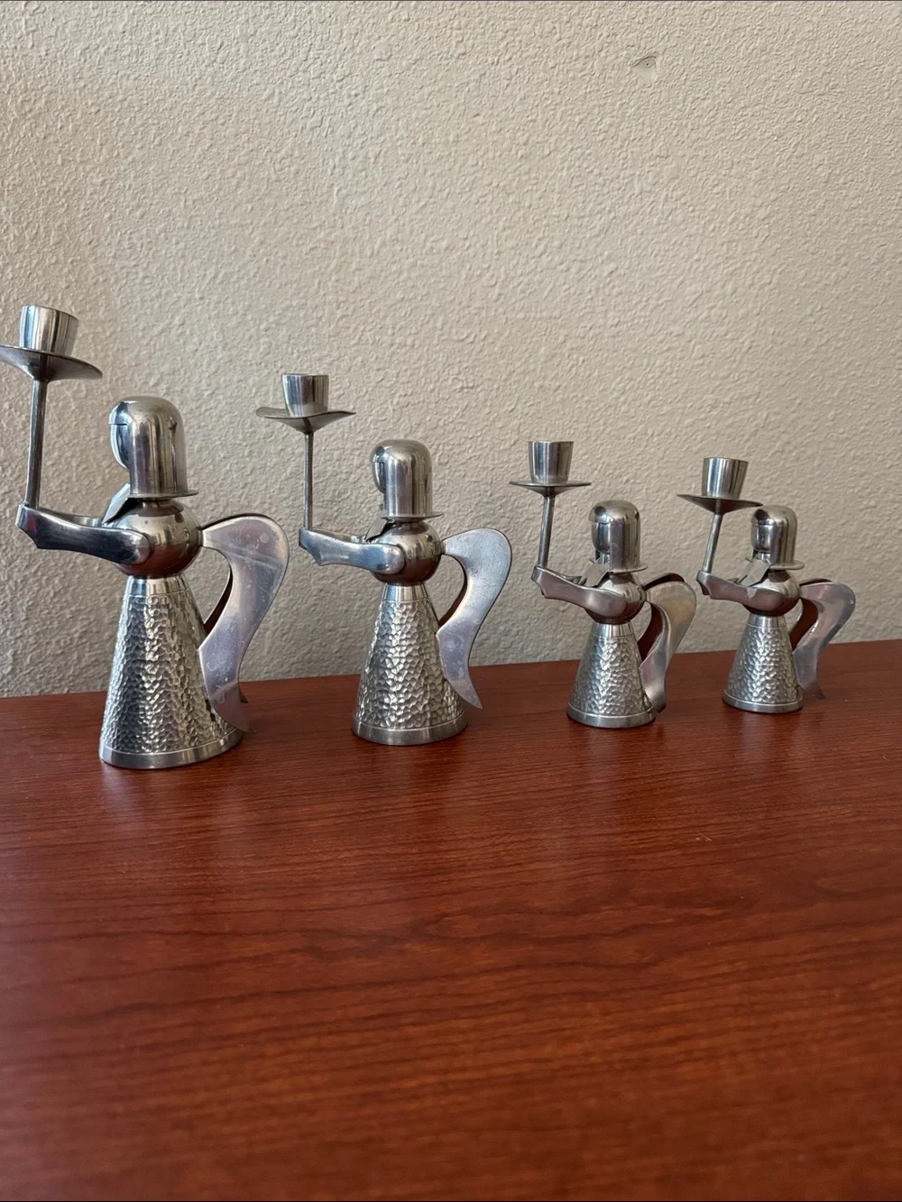 VTG MCM Retro Mod Set of 4 of Banka Tin Aluminum Metal Angel Candle Holders